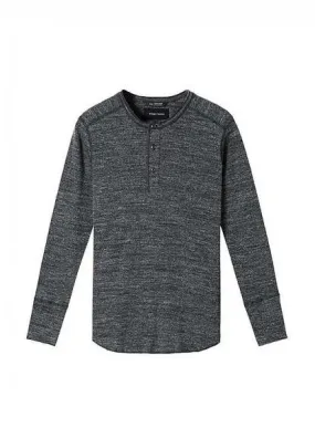 1x1 Slub Long Sleeve Henley Marled Black