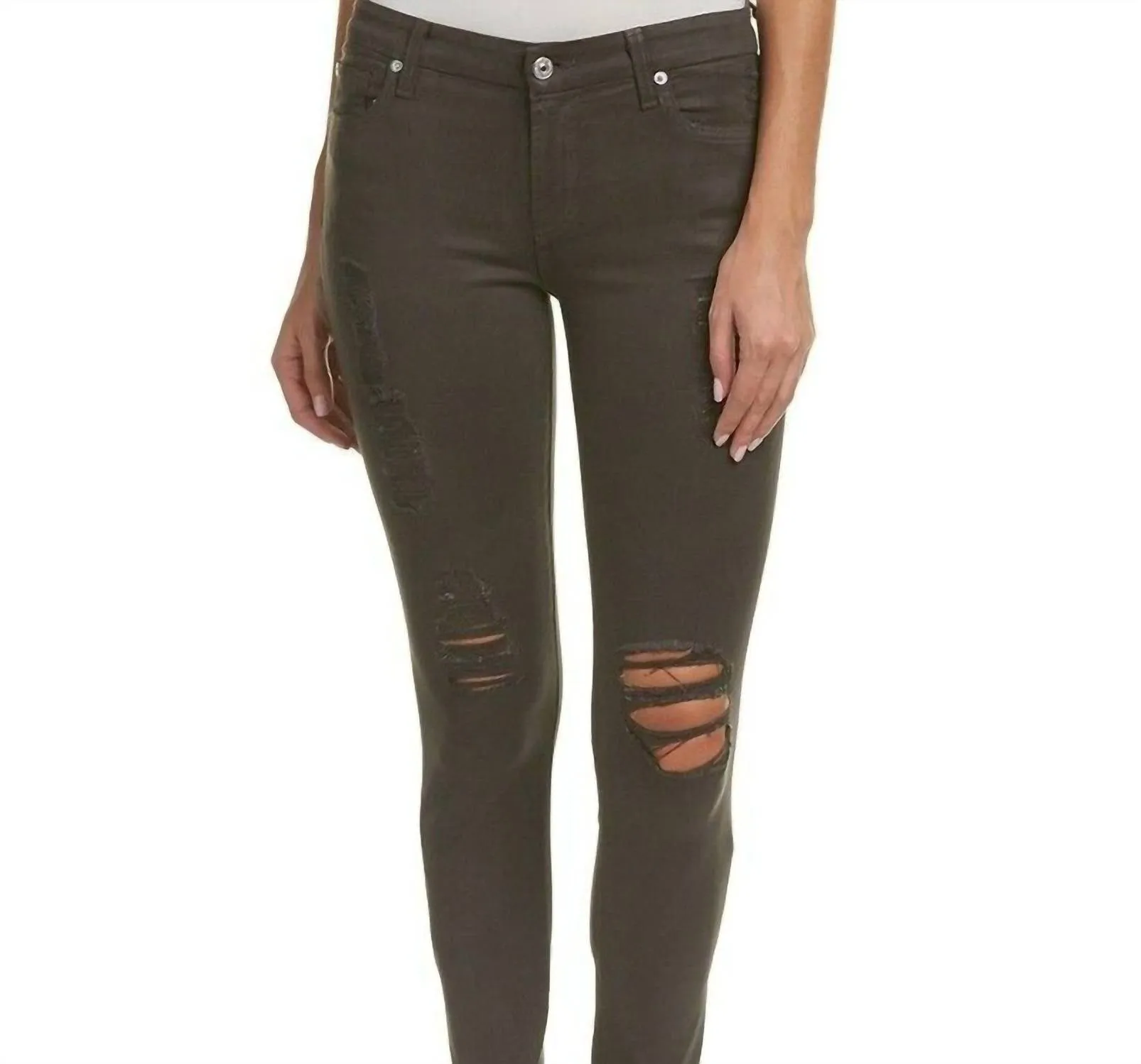 7 For All Mankind - Coated Skinny Distressed Jeans