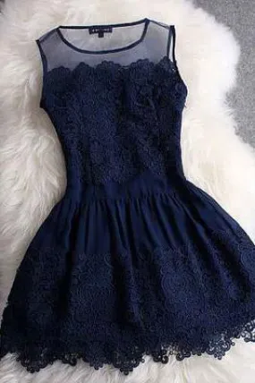 A-line Homecoming Dresses Princess Mini Scoop Sweet Sleeveless Crew with Lace