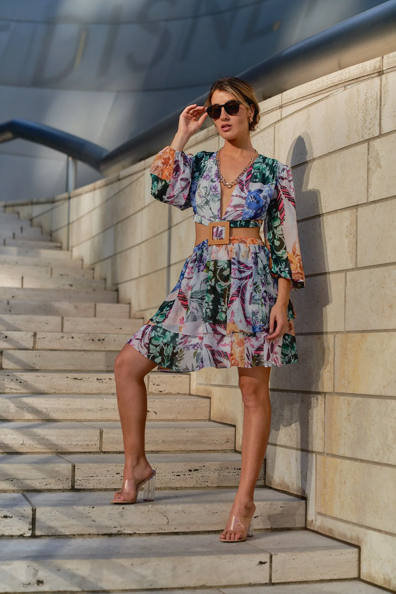 Backless Floral Mini Dress