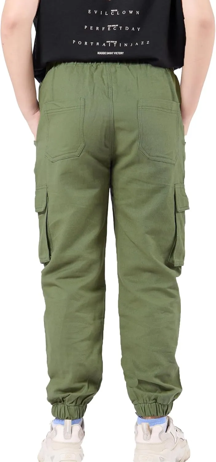 Boys Cargo Joggers Drawstring Jogging Pants Kids Elastic Waist Trousers 5-14 Years