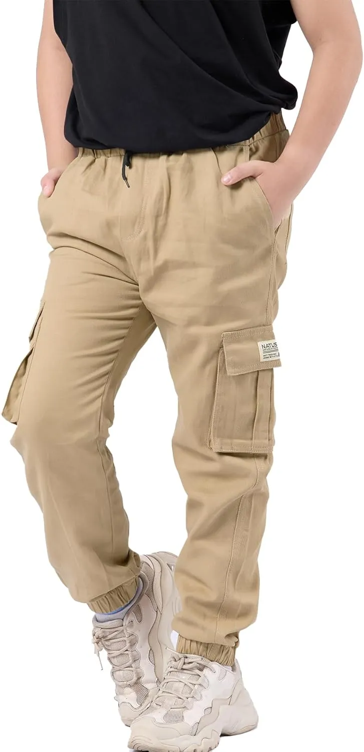 Boys Cargo Joggers Drawstring Jogging Pants Kids Elastic Waist Trousers 5-14 Years
