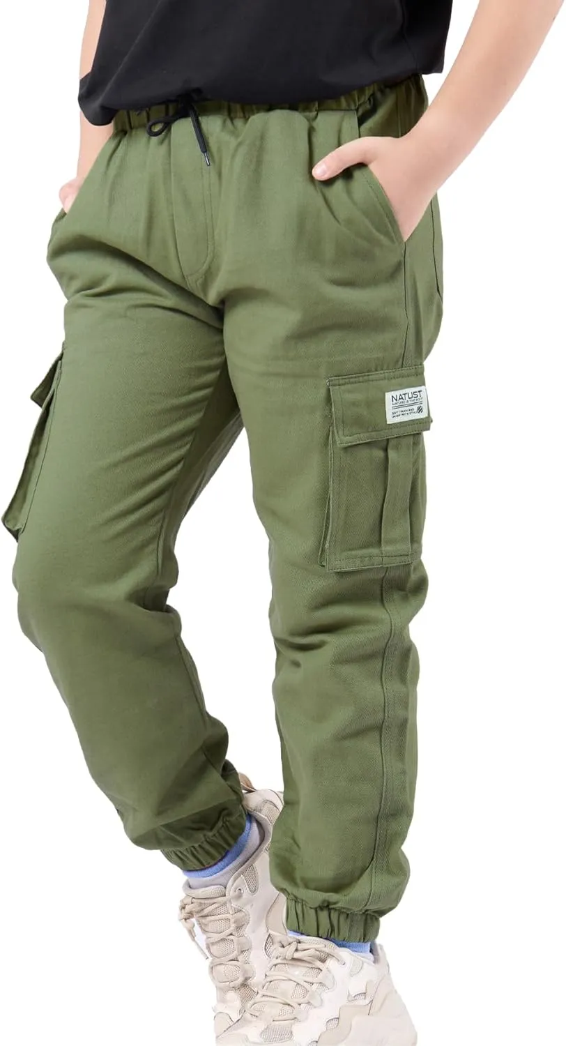 Boys Cargo Joggers Drawstring Jogging Pants Kids Elastic Waist Trousers 5-14 Years