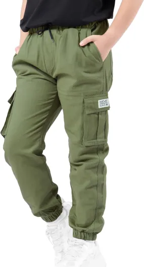 Boys Cargo Joggers Drawstring Jogging Pants Kids Elastic Waist Trousers 5-14 Years