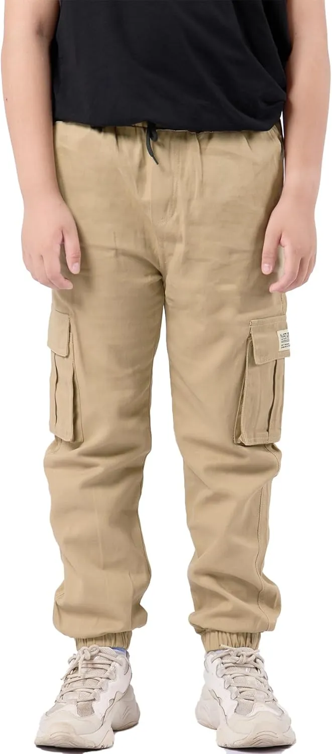 Boys Cargo Joggers Drawstring Jogging Pants Kids Elastic Waist Trousers 5-14 Years