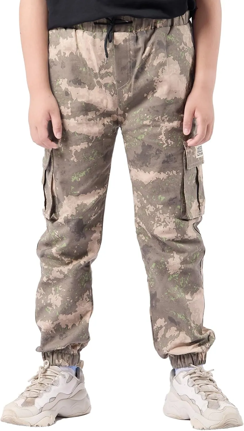 Boys Cargo Joggers Drawstring Jogging Pants Kids Elastic Waist Trousers 5-14 Years