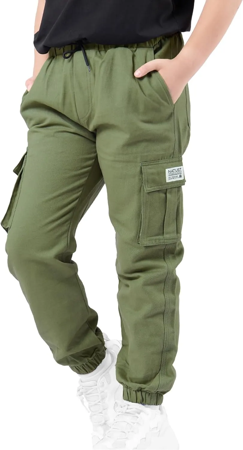 Boys Cargo Joggers Drawstring Jogging Pants Kids Elastic Waist Trousers 5-14 Years