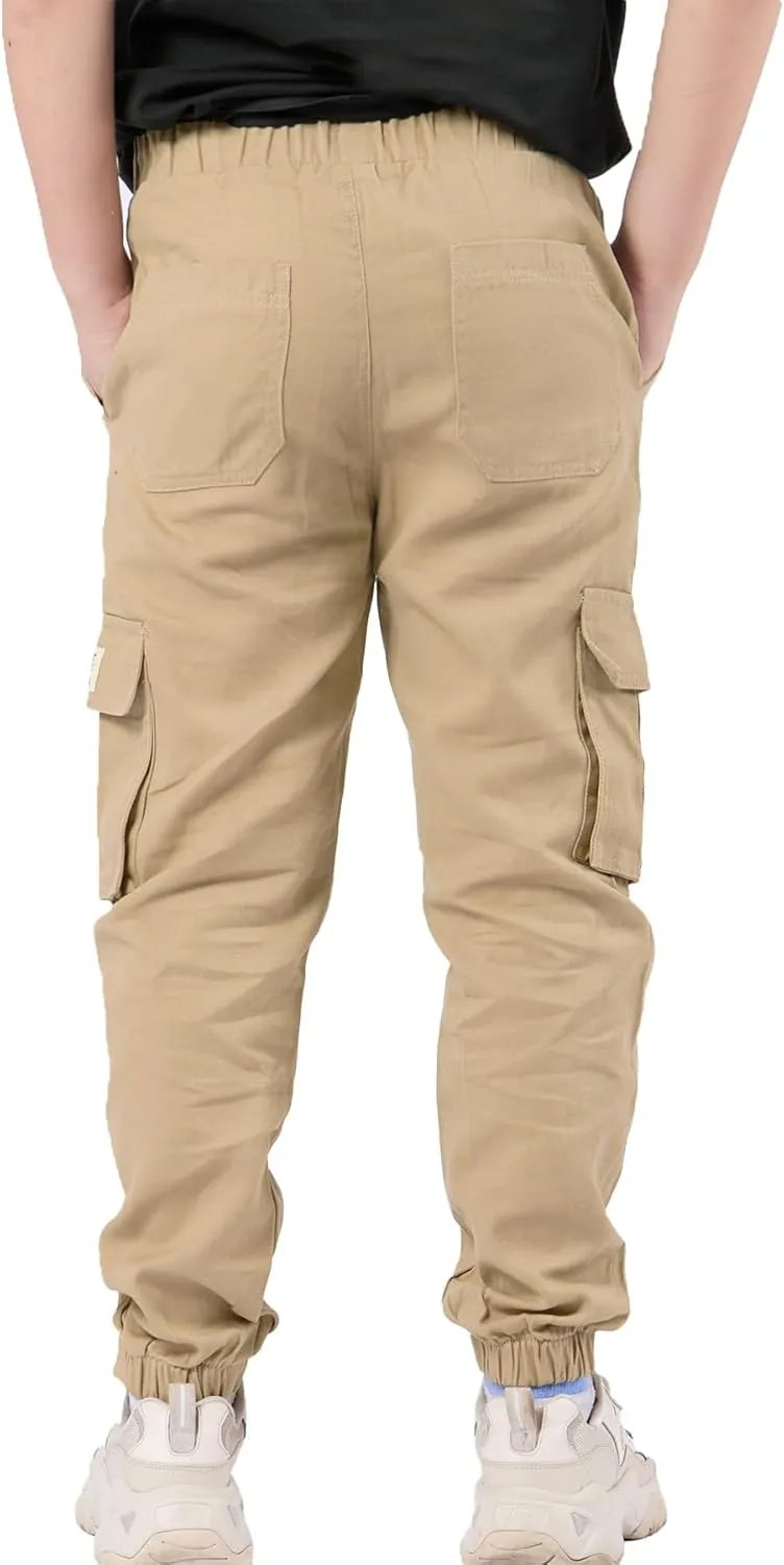 Boys Cargo Joggers Drawstring Jogging Pants Kids Elastic Waist Trousers 5-14 Years