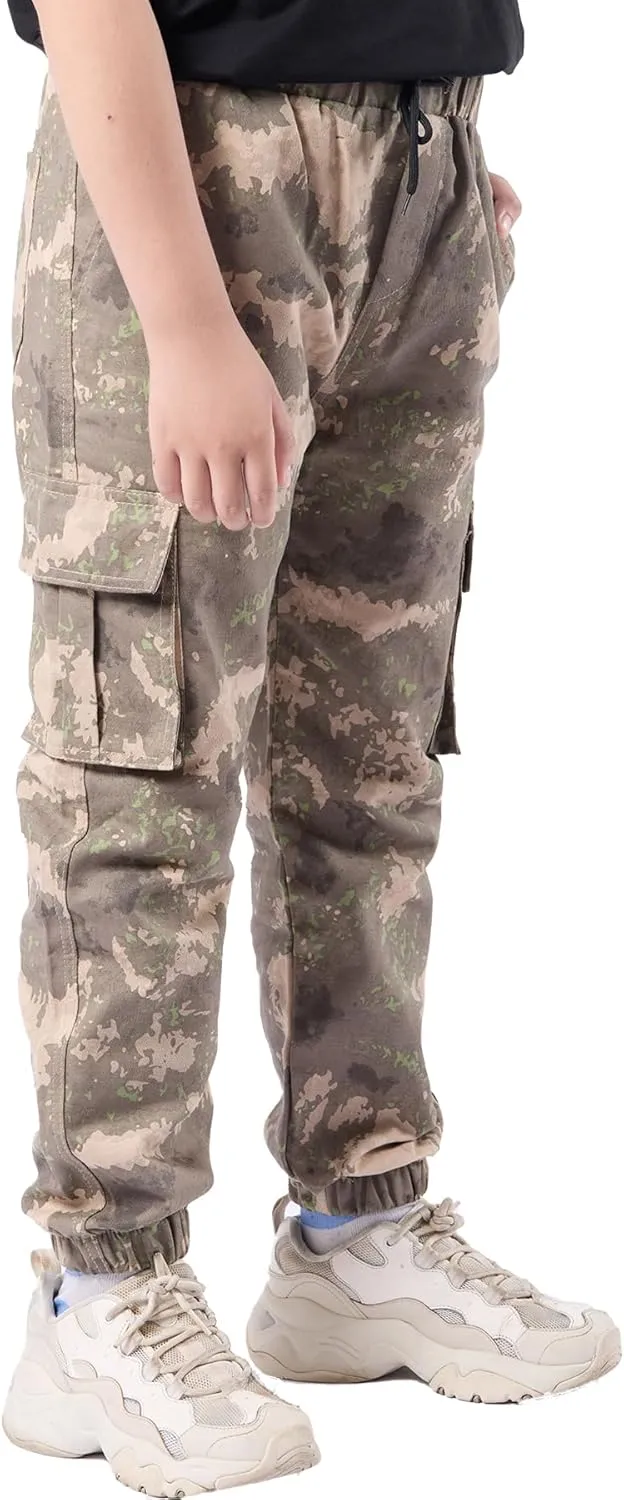 Boys Cargo Joggers Drawstring Jogging Pants Kids Elastic Waist Trousers 5-14 Years