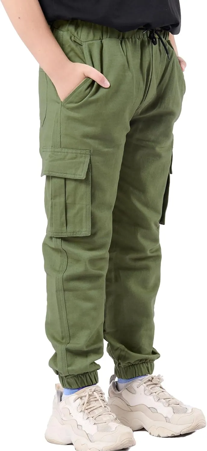 Boys Cargo Joggers Drawstring Jogging Pants Kids Elastic Waist Trousers 5-14 Years