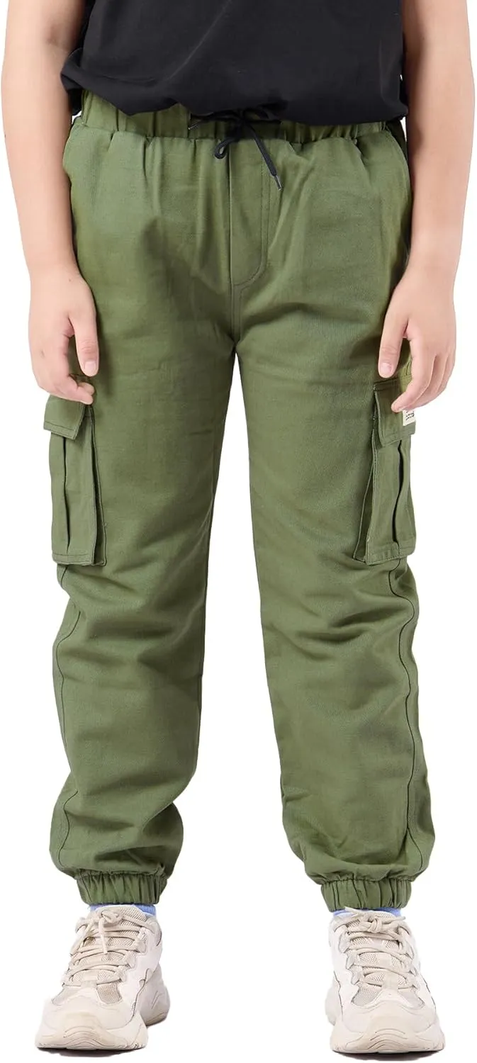 Boys Cargo Joggers Drawstring Jogging Pants Kids Elastic Waist Trousers 5-14 Years