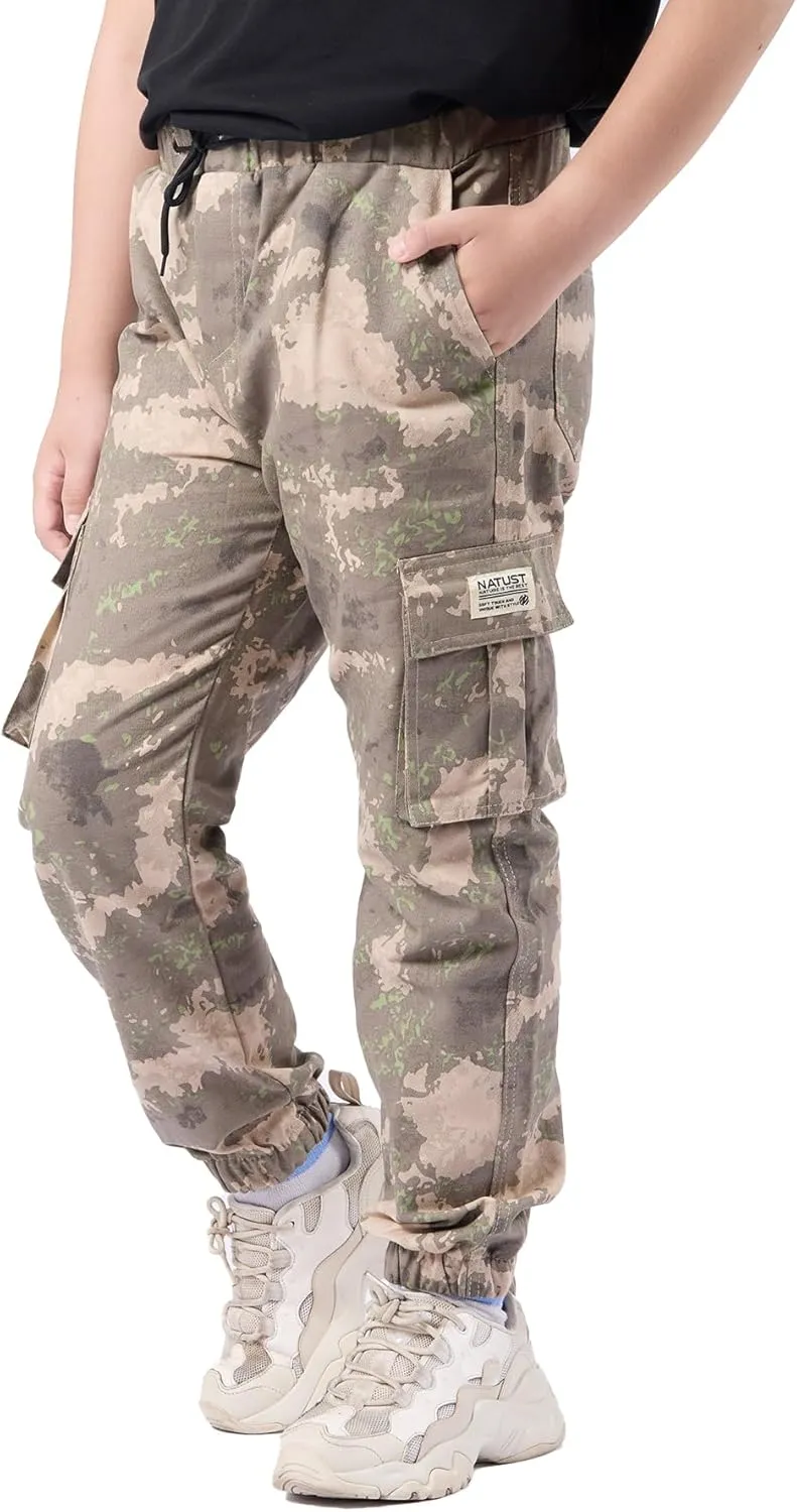 Boys Cargo Joggers Drawstring Jogging Pants Kids Elastic Waist Trousers 5-14 Years
