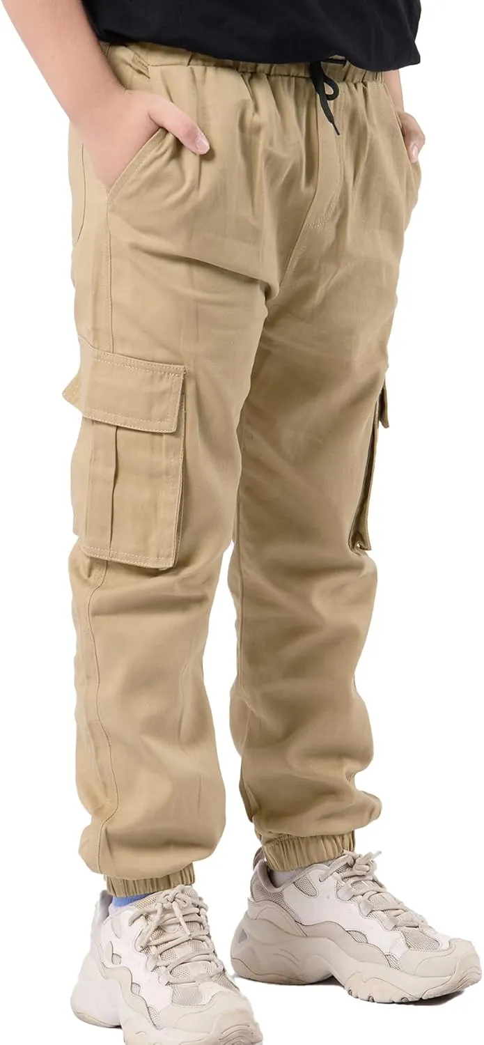 Boys Cargo Joggers Drawstring Jogging Pants Kids Elastic Waist Trousers 5-14 Years