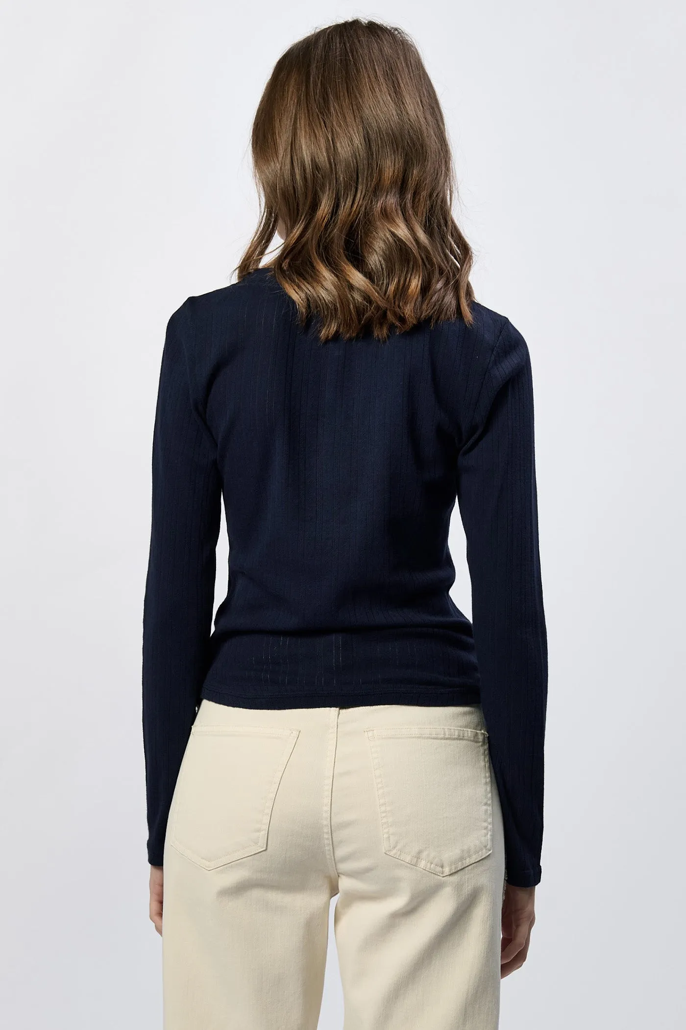 CORTADO LONG SLEEVE FITTED HENLEY TOP BLACK IRIS