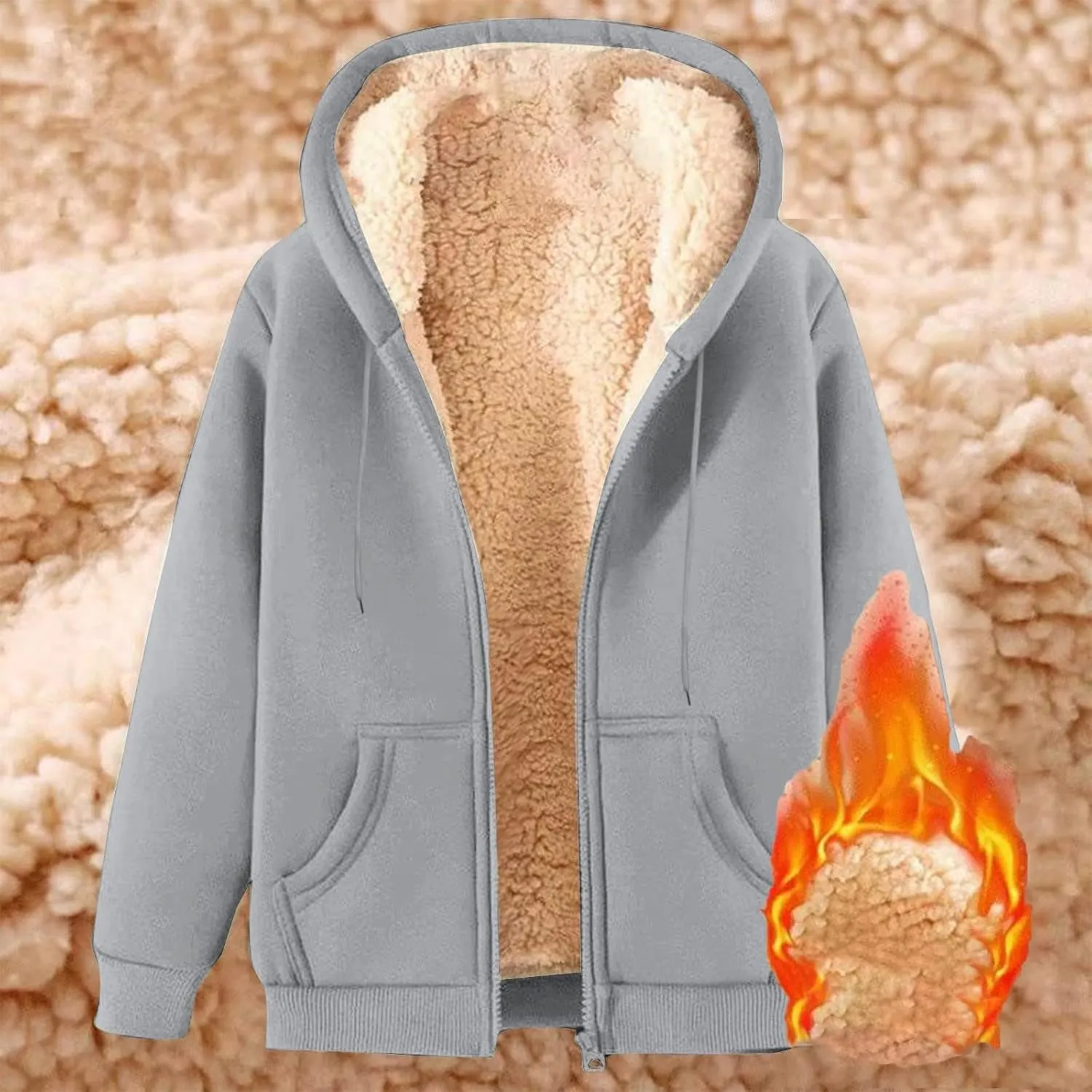 Finelylove Mens Fleece Lined Jackets Winter Coat Casual Zip Up Hoodies Fall Winter Sherpa Cardigan Sweater Sweatshirt