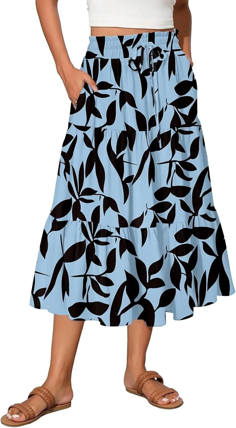 Full Summer Trendy Skirts Women Partys Flowy Expandable Waist Cosy Baggy Floral