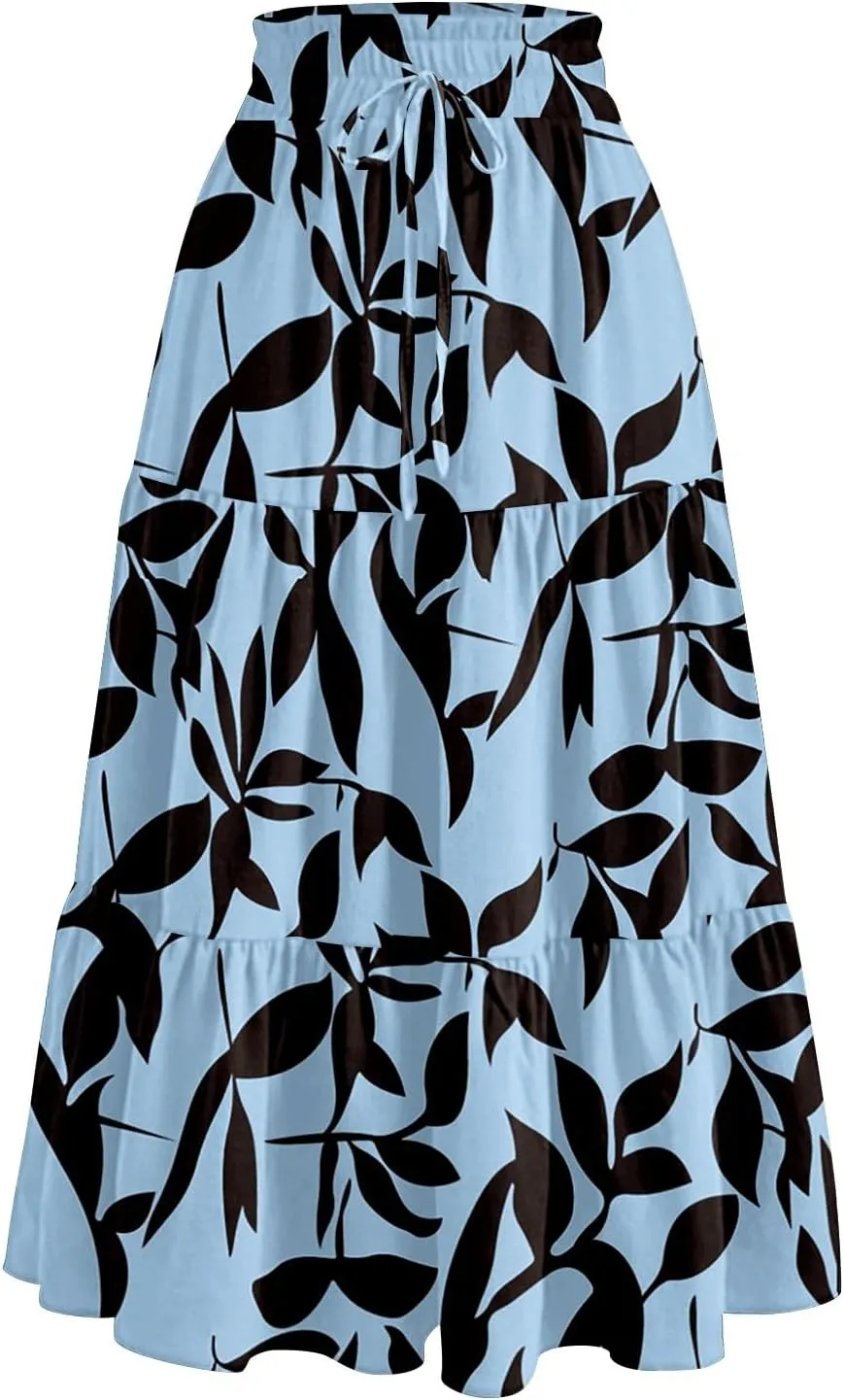 Full Summer Trendy Skirts Women Partys Flowy Expandable Waist Cosy Baggy Floral