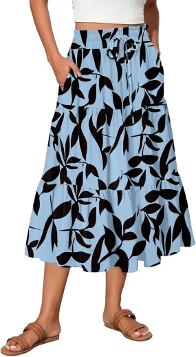 Full Summer Trendy Skirts Women Partys Flowy Expandable Waist Cosy Baggy Floral