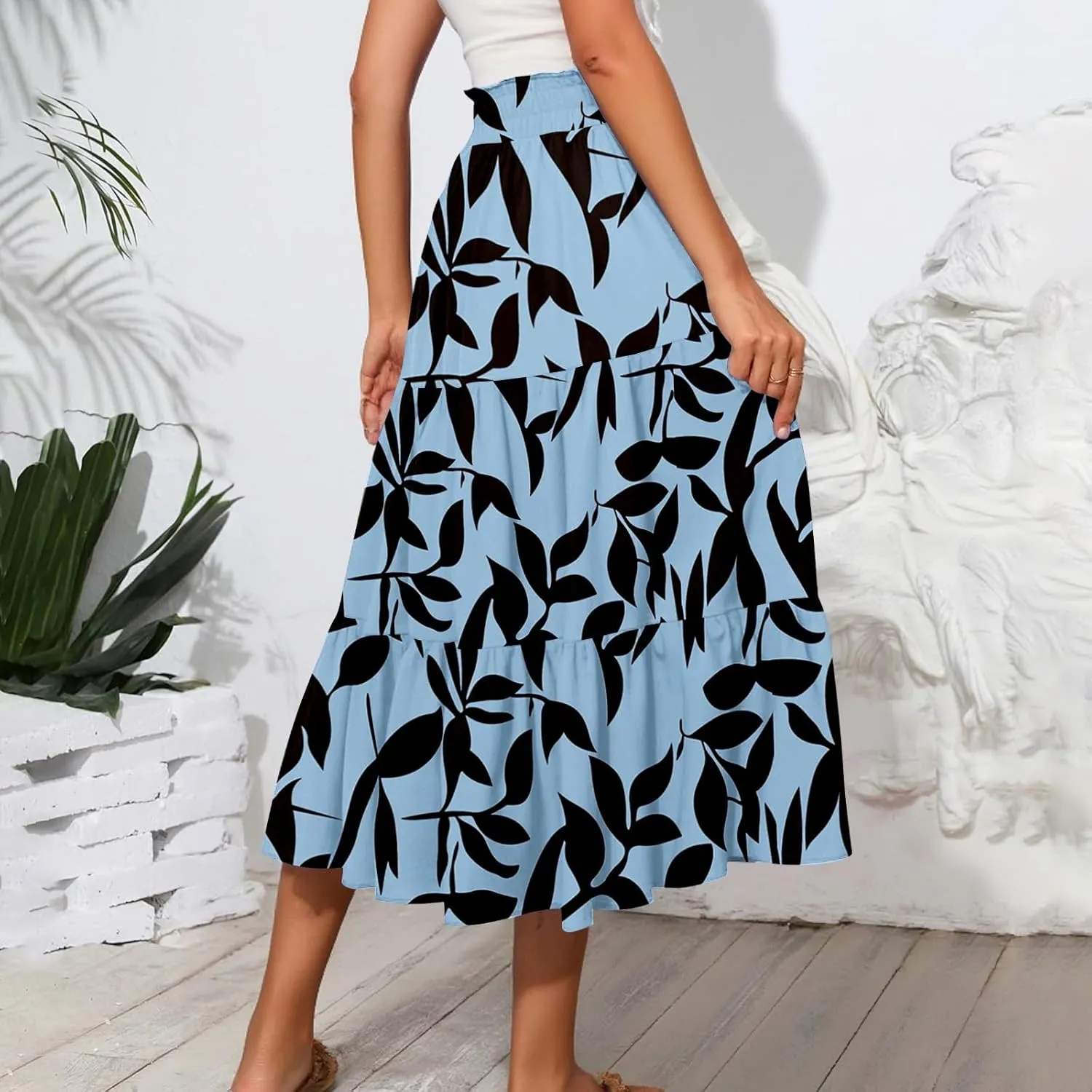 Full Summer Trendy Skirts Women Partys Flowy Expandable Waist Cosy Baggy Floral