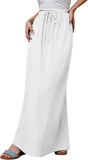 Long Skirts for Women with Slit high Elastic Waist Loose Solid Casual Maxi Skirt for Women Trendy Summer Vacation