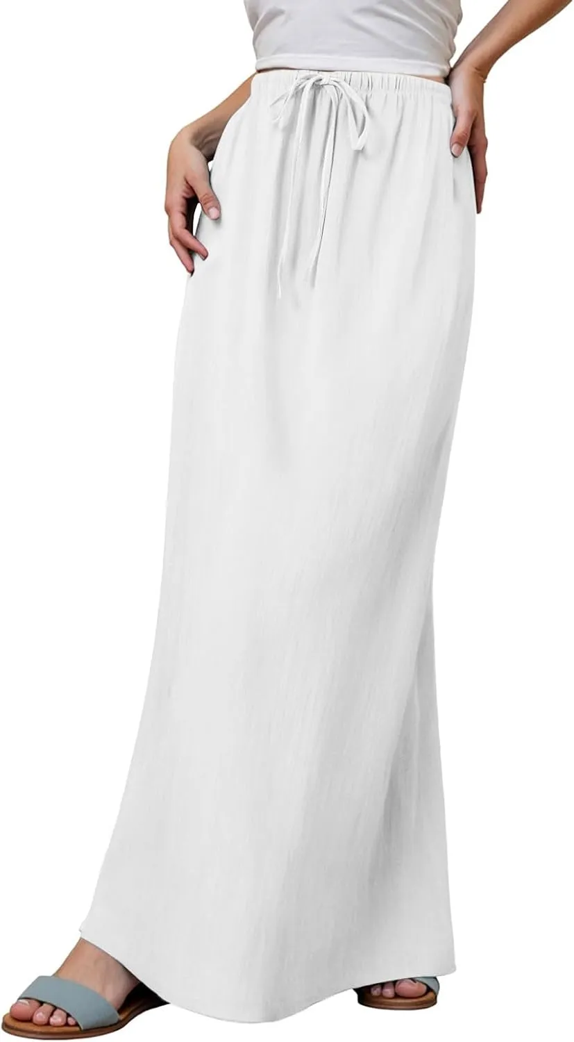 Long Skirts for Women with Slit high Elastic Waist Loose Solid Casual Maxi Skirt for Women Trendy Summer Vacation