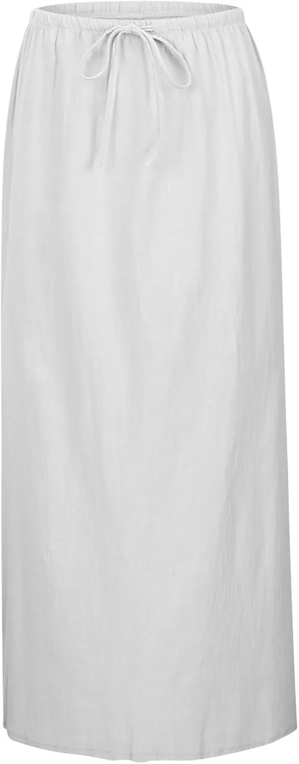 Long Skirts for Women with Slit high Elastic Waist Loose Solid Casual Maxi Skirt for Women Trendy Summer Vacation