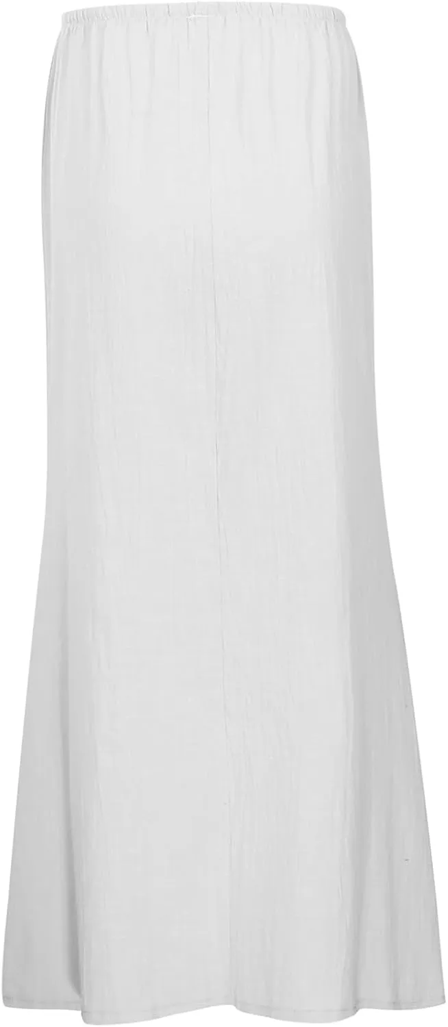 Long Skirts for Women with Slit high Elastic Waist Loose Solid Casual Maxi Skirt for Women Trendy Summer Vacation