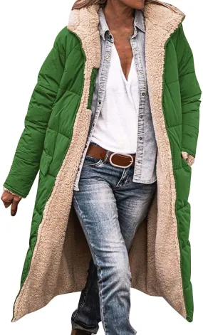 Long Sleeve Zip Puffer Jacket Coat Double Faced Long Sleeve Hooded Down Jacket With Faux Fur Removable Hood Womens