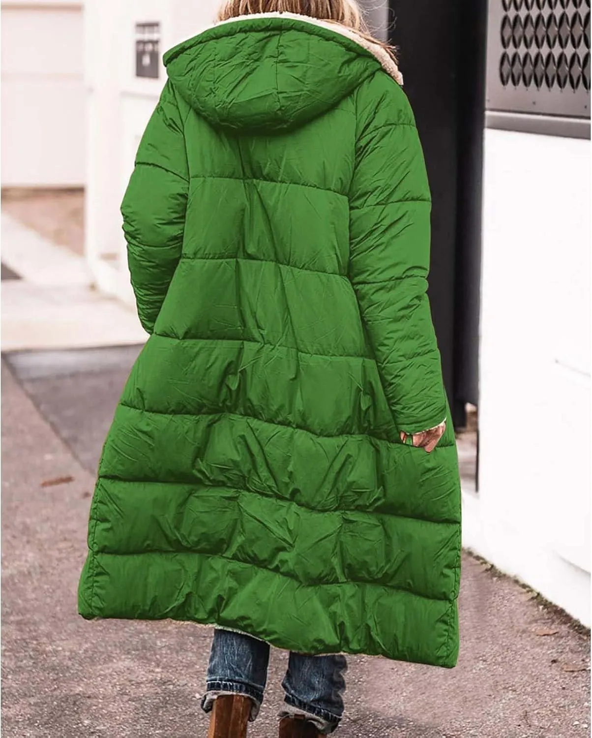 Long Sleeve Zip Puffer Jacket Coat Double Faced Long Sleeve Hooded Down Jacket With Faux Fur Removable Hood Womens