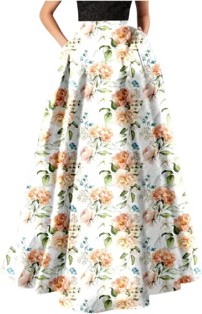 Maxi Skirt for Women Floral Print High Waist Boho Skirts 2025 Summer Beach Long Skirt Robe Loose Dress with Pockets