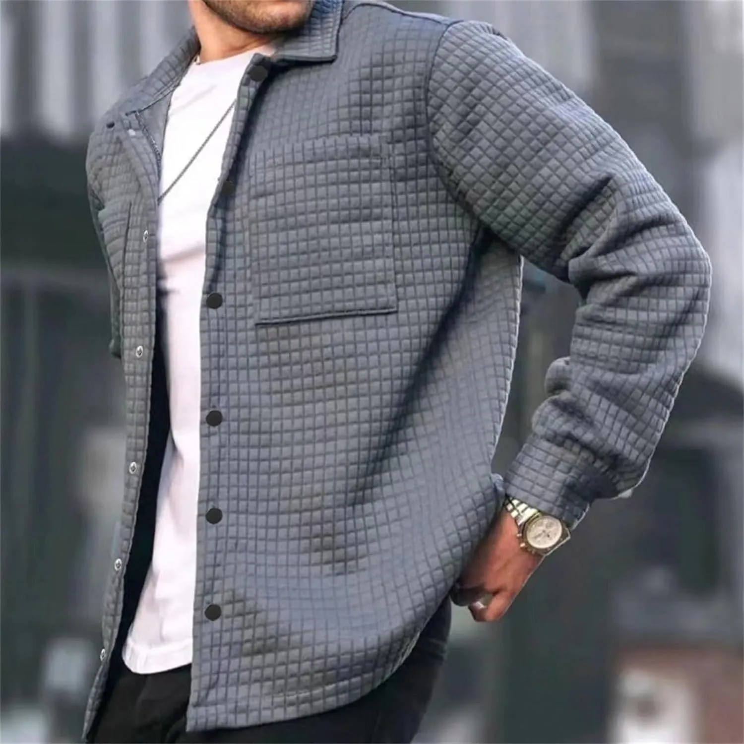 Men Casual Plaid Shirt Long Sleeve Lapel Button Cotton Casual Coat Outdoor Sport Travel Daily Clothes with Pocket