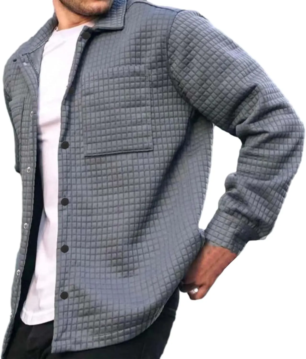 Men Casual Plaid Shirt Long Sleeve Lapel Button Cotton Casual Coat Outdoor Sport Travel Daily Clothes with Pocket