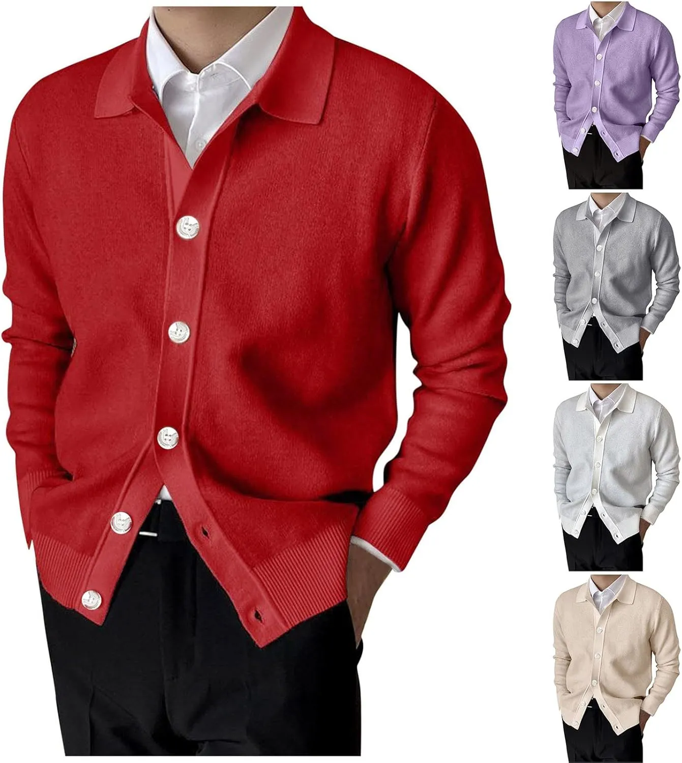 Mens Long Sleeve Knit Polo Shirt Lapel Collar Cardigan Sweater Casual Button Down Knitted Sweater Cardigan Jackets