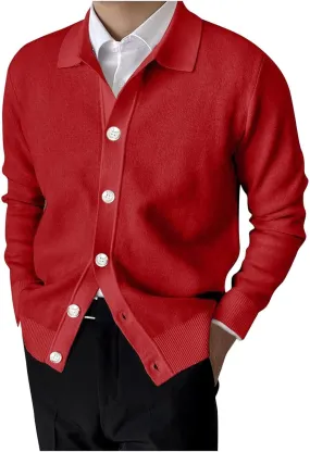 Mens Long Sleeve Knit Polo Shirt Lapel Collar Cardigan Sweater Casual Button Down Knitted Sweater Cardigan Jackets
