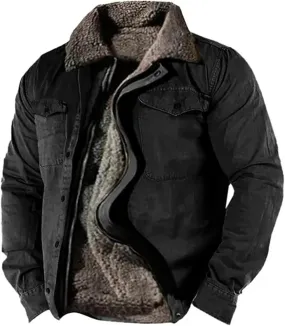 Mens Sherpa Jacket Fleece Line Western Plaid Flannel Zip Up Thickened Thermal Construction for Seeking Heavyweight