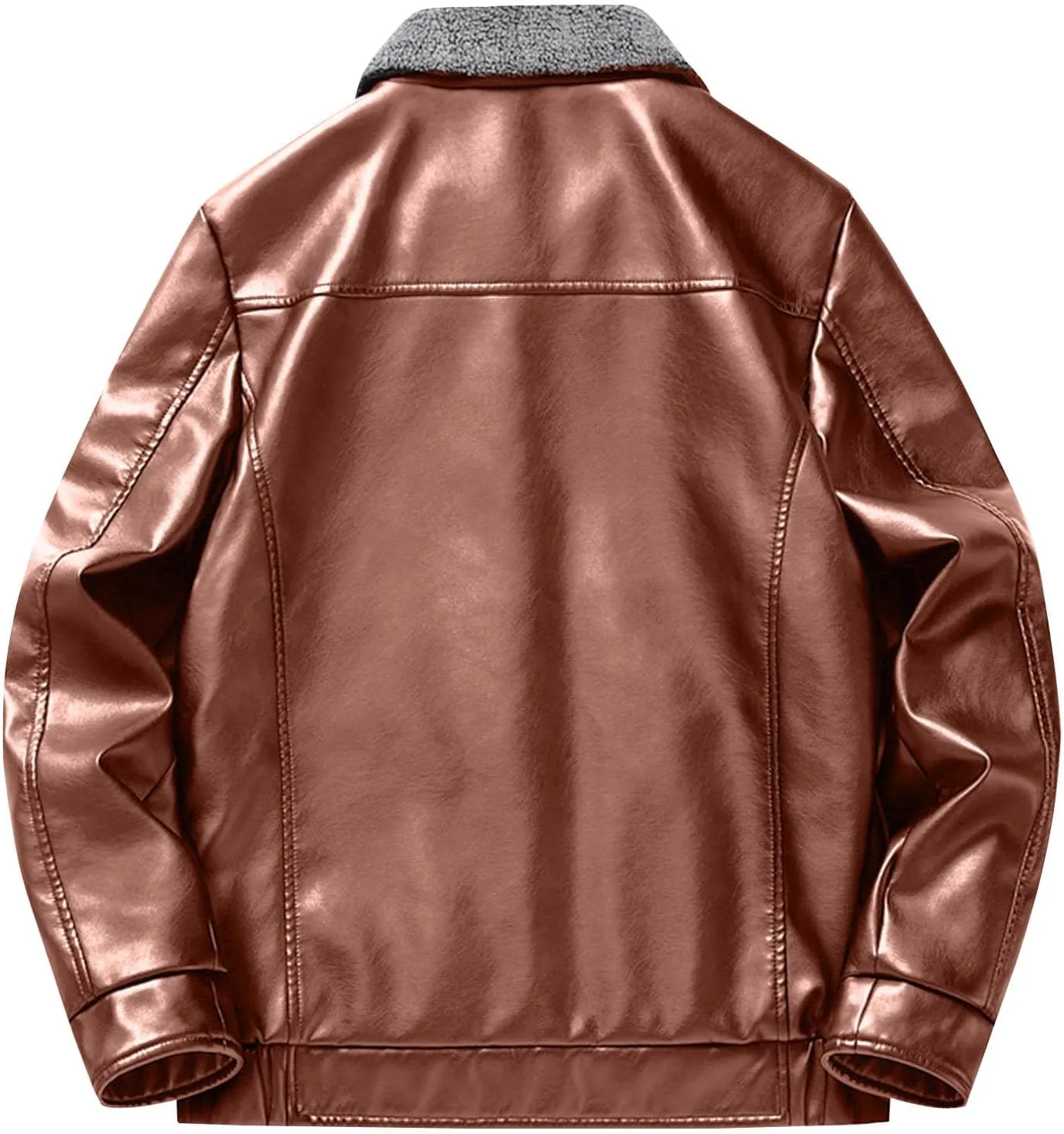 Men's Sherpa Lined Leather Jacket Winter Warm Coats Full Zip Lapel Moto Biker Jackets with Zipper Pockets
