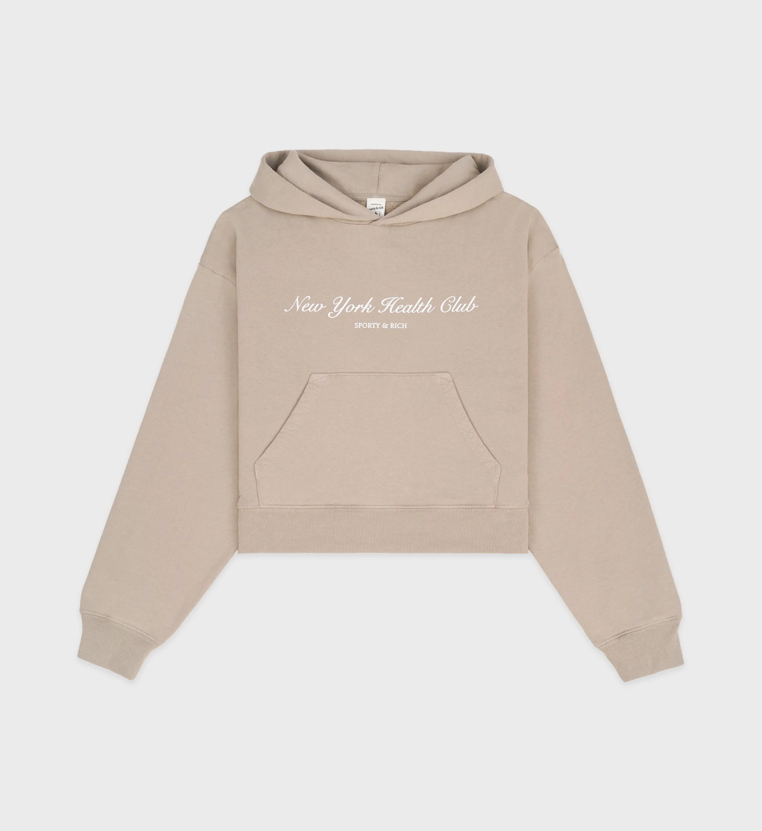 NY Health Club Cropped Hoodie - Elephant/White