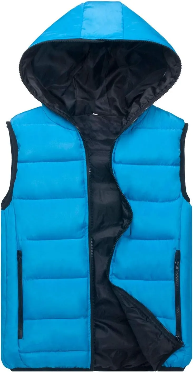 SHOPESSA Mens Down Vest with Hood Warm Puffer Jacket Quilted Short Coat Winter Coats for Men Plus Size Travel Outfits