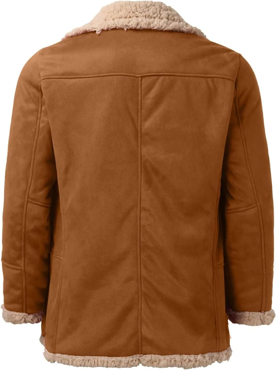 Suede Jacket Men Shearling Fur Lined Bomber Jacket Warm Winter Coat Crop Faux Leather Jacket Lapel Casual Outwear