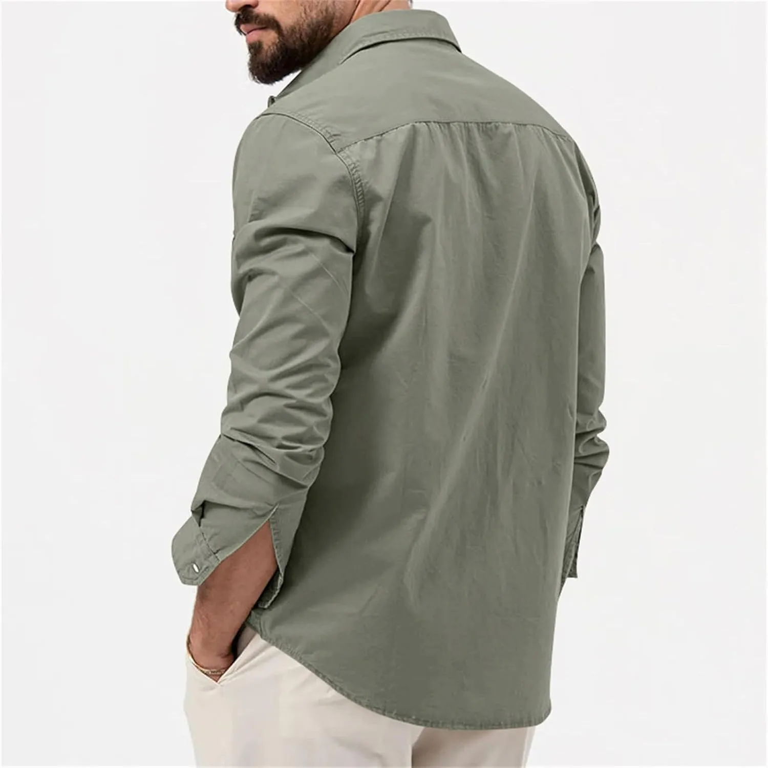 Tactical Shirts for Men Long Sleeve Cargo Work Shirt Casual Button Down Summer Beach Plain Collared Tshirts with Pockets