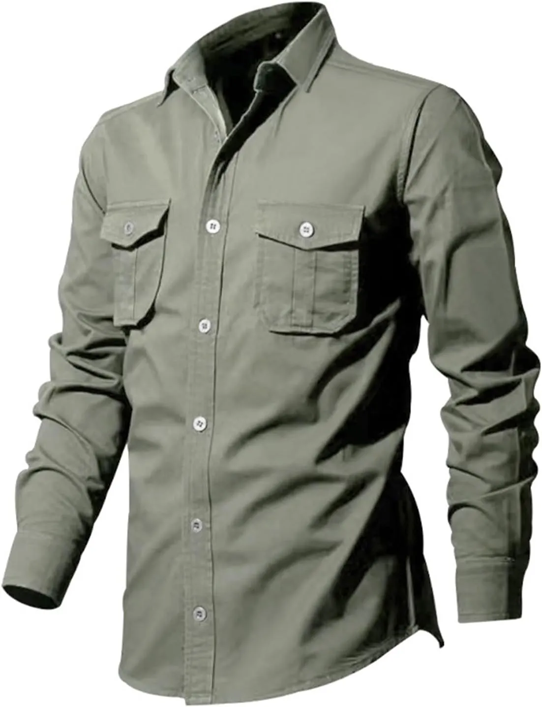 Tactical Shirts for Men Long Sleeve Cargo Work Shirt Casual Button Down Summer Beach Plain Collared Tshirts with Pockets
