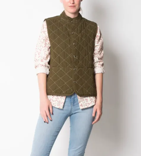 Utility Canvas Quilted Snap Vest - Olive Green Vest