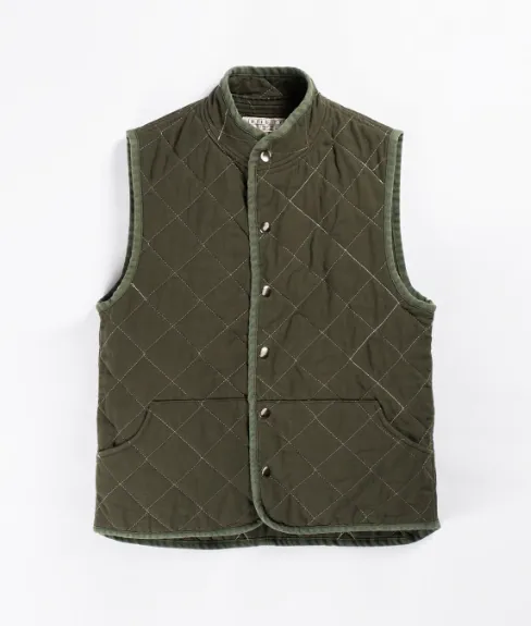 Utility Canvas Quilted Snap Vest - Olive Green Vest