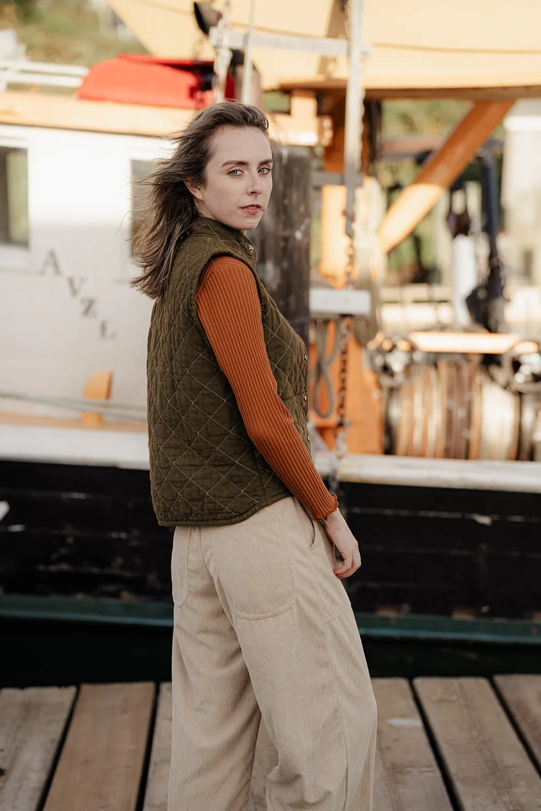 Utility Canvas Quilted Snap Vest - Olive Green Vest