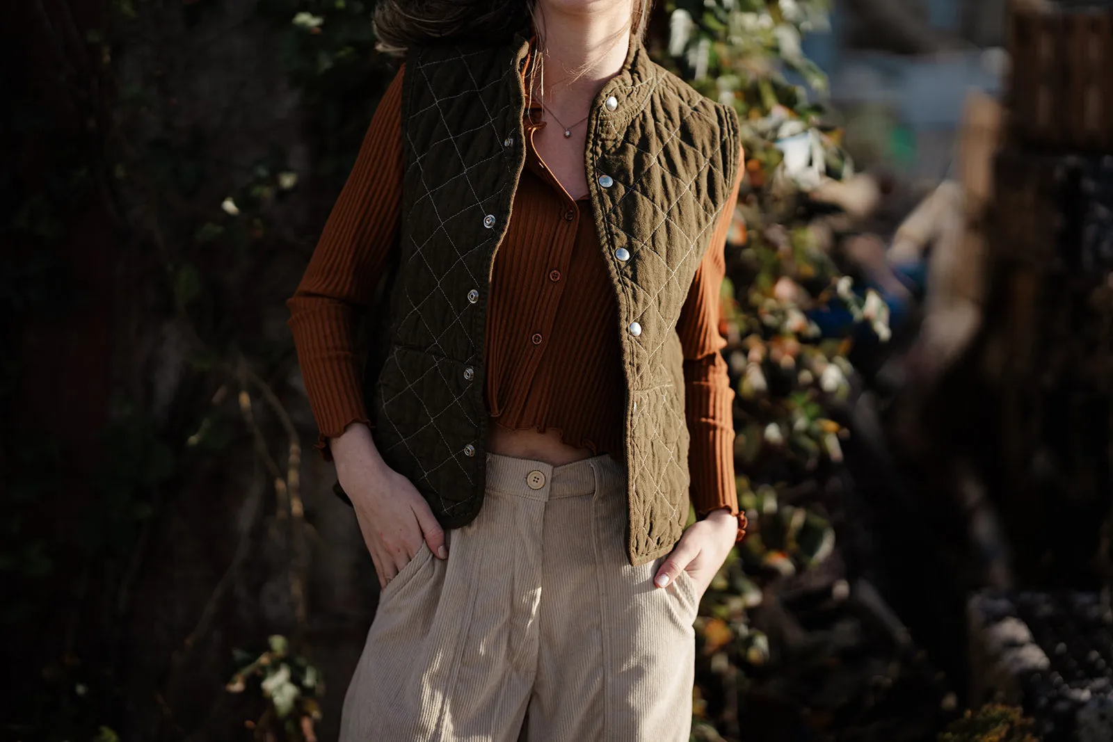 Utility Canvas Quilted Snap Vest - Olive Green Vest