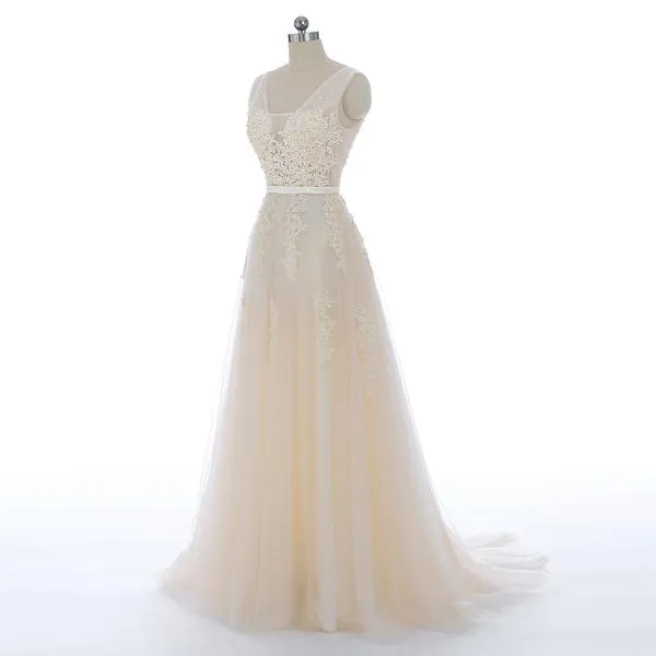 Vestido de festa New Coming Robe De Soiree V Neck with Lace Appliques Long Tulle Party Evening Dresses 2018 Pink Navy Blue Gray