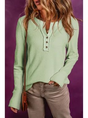 Waffle Knit Textured Henley Top