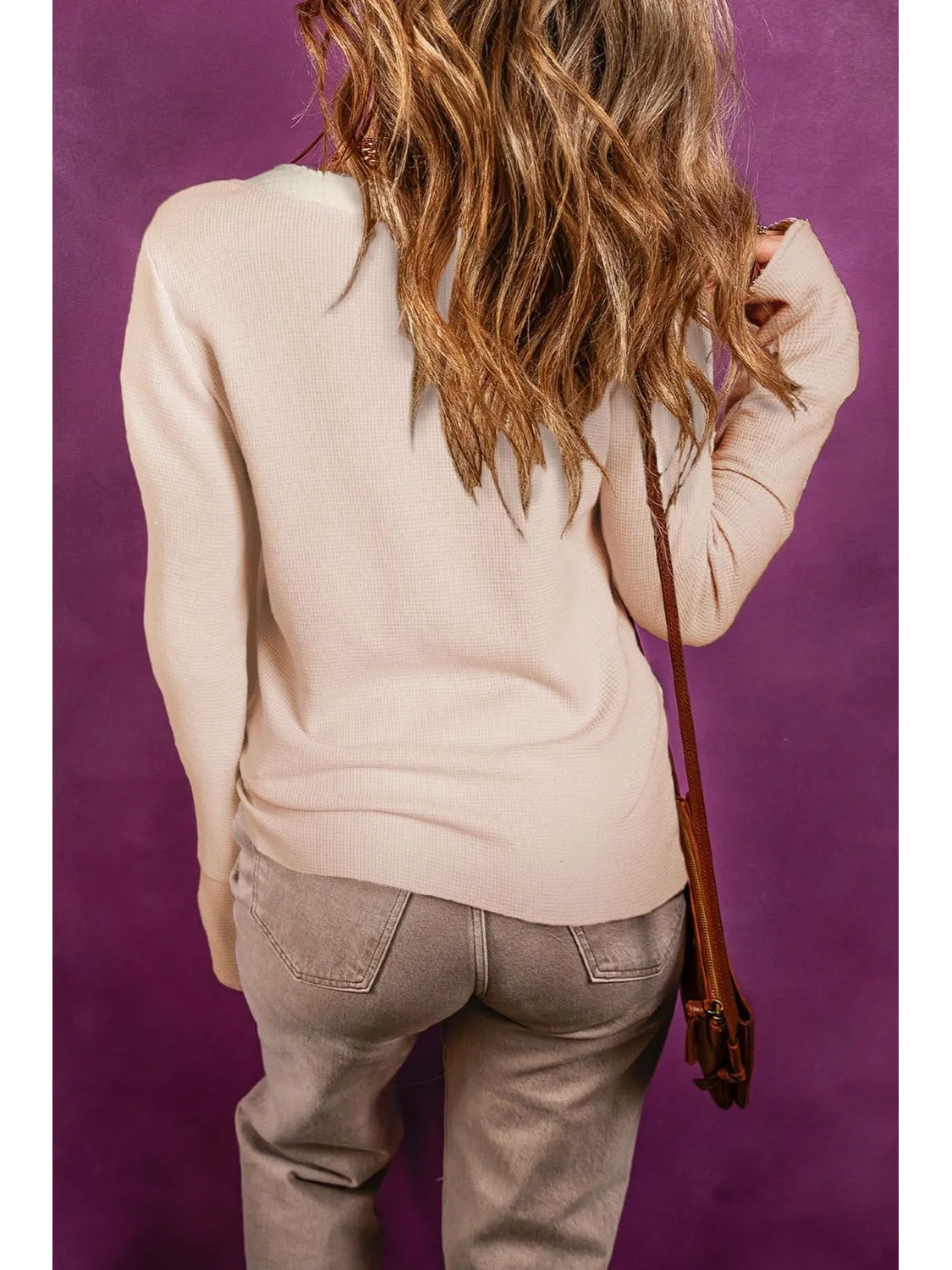 Waffle Knit Textured Henley Top