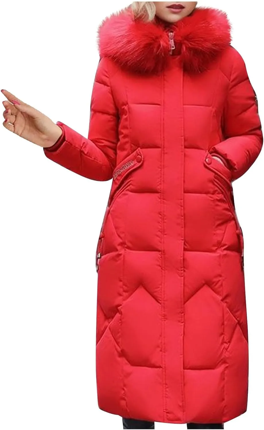 Warm Winter Coats for Women Plus Size Quilted Thicken Puffer Jacket Fleece Lined Parka Jacket with Faux Fur Trim Hood