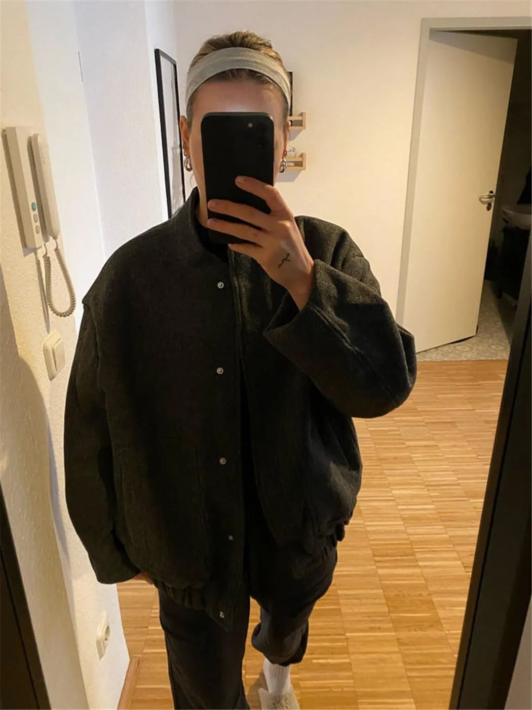 Women Wool Blends Bombers Jackets Button Closure Long Sleeve Coat Spring Autumn Casual Loose Solid Outerwear